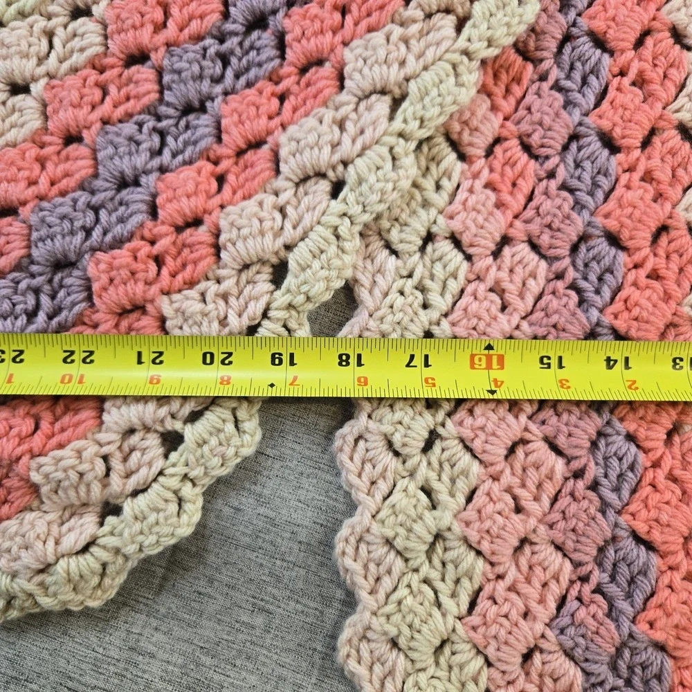 Long Handmade Crocheted Striped Design Shawl Lap Blanket Rectangular 18